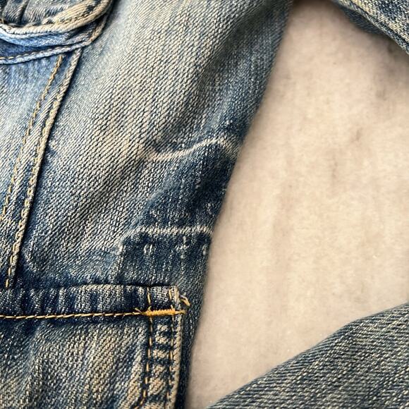 H&M LOGG Women's Denim Jacket Size 6 Distressed Blazer Pockets Utility - Picture 6 of 12